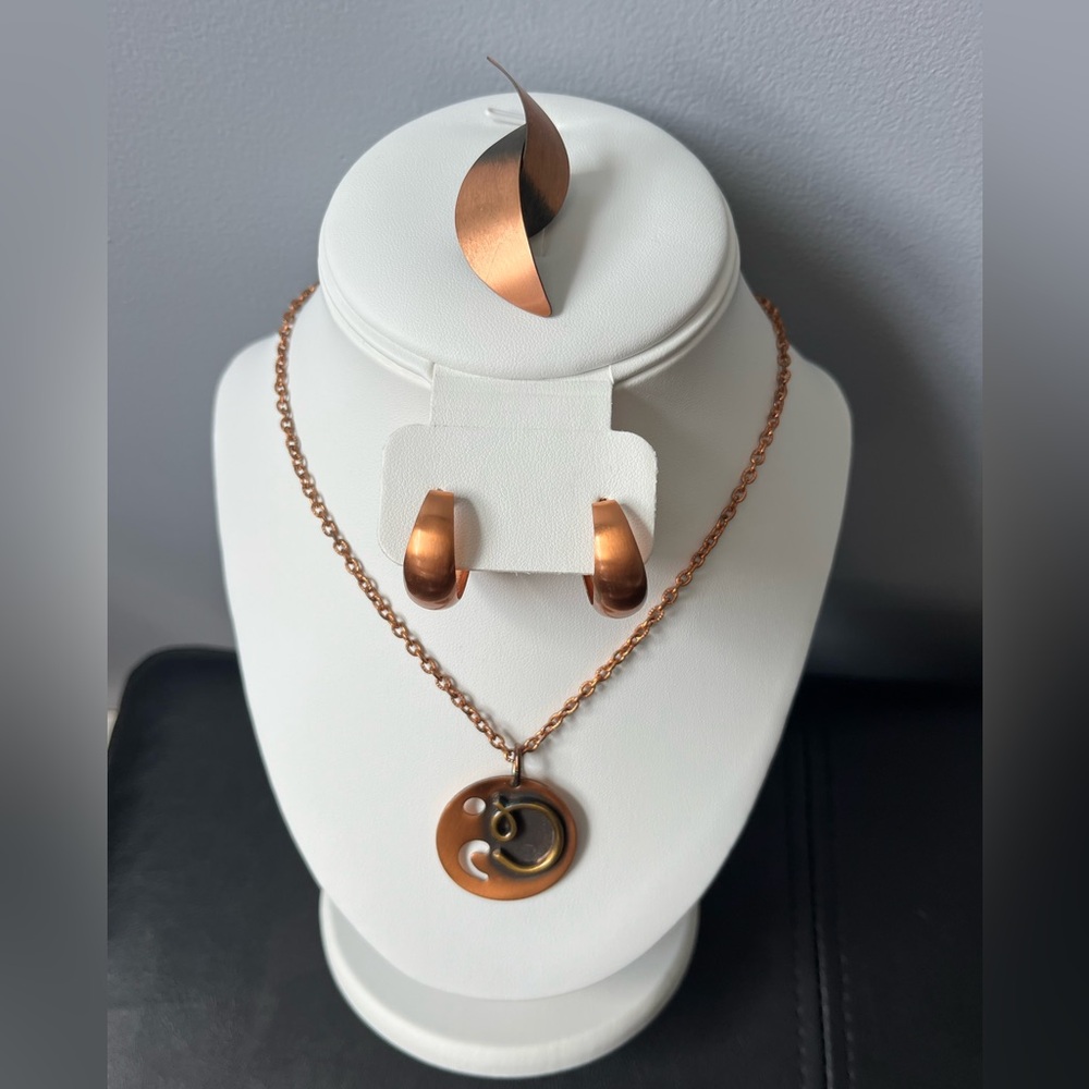 Copper Necklace, Earrings and Pin Set